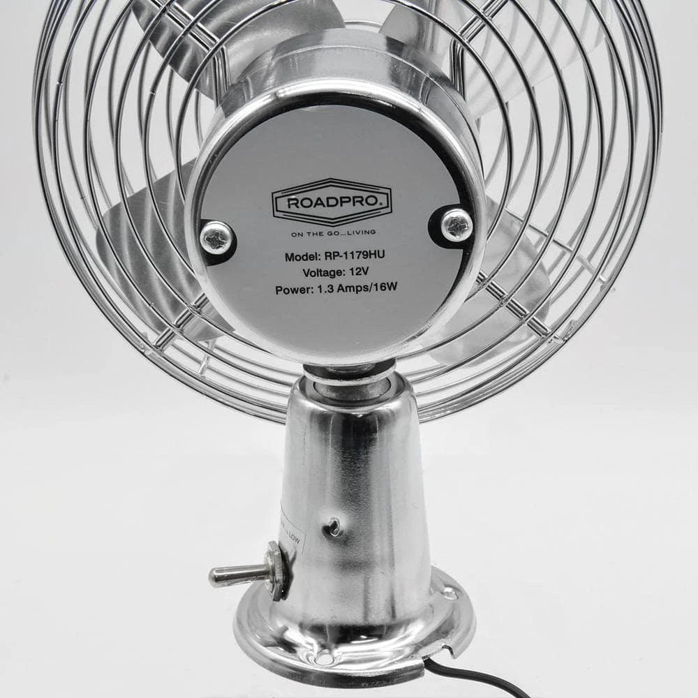 12-Volt Vintage Style Chrome Metal Fan 9x7.5x5 (in.)