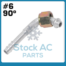 Cargar imagen en el visor de la galería, AC A/C FITTING,BARBED PUSH ON, FEMALE O RING, 90 DEGREE  # 6 NUT, #6 HOSE 11321 - Qualy Air